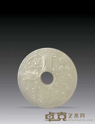 清中期 白玉刻雷纹璧 长5.3cm